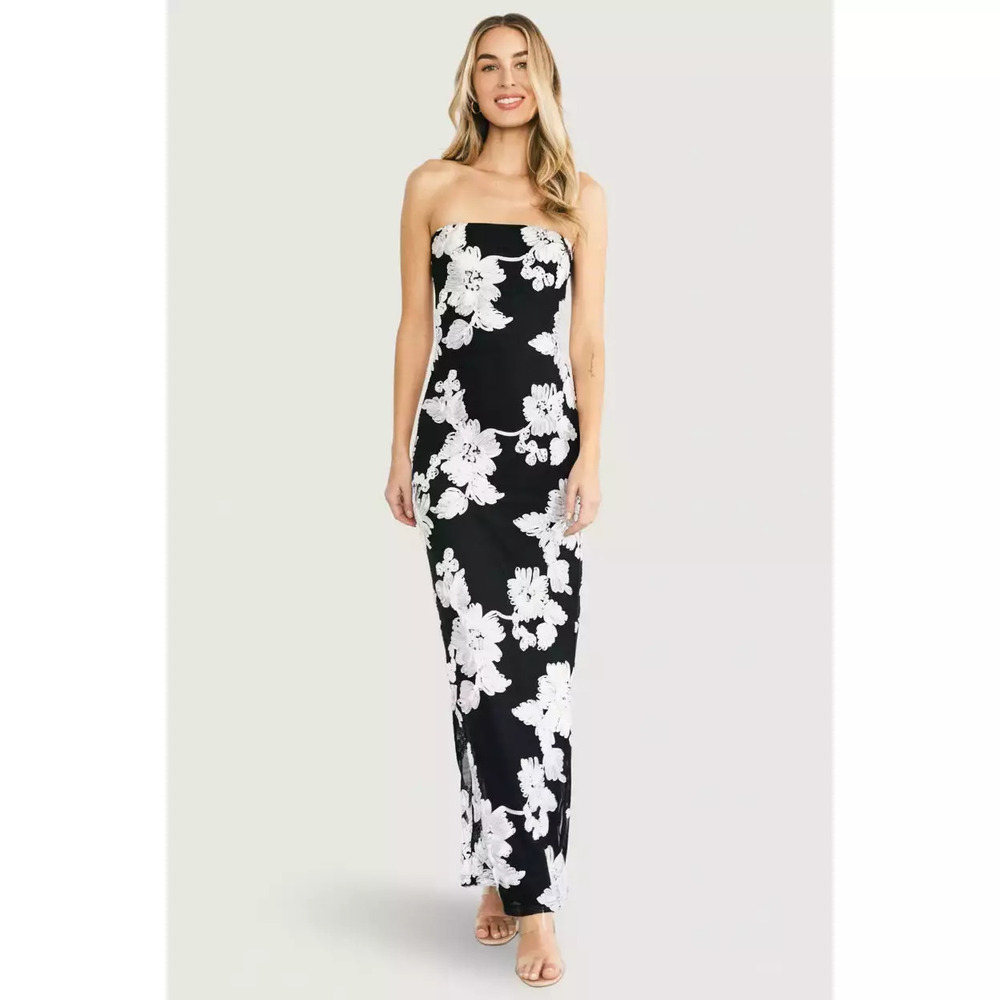 Baltic Born Chantelle Strapless Maxi Dress | Black + White Floral Size L